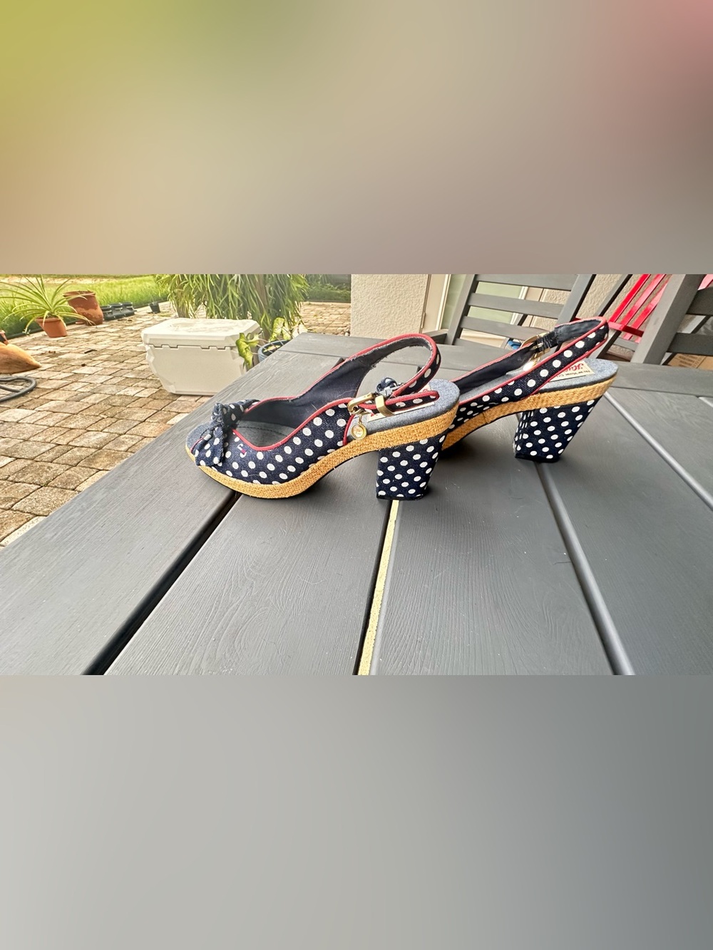 Tommy Hilfiger denim polka dot slingback wedge sandals sz 8.5 - Picture 8 of 10